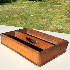 Antique Prim Wooden Utensil Cutlery Knife Box Tray with Decorative Cutout Handle