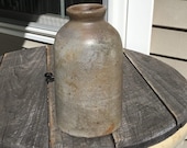 Antique Salt Glaze Stoneware Vase Jar Bottle Canner Thick Lipped Crock 9.25 quot H