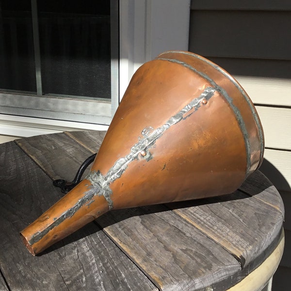 Large Antique Solid Copper Funnel Soldered Seams Moonshine Farm Brewing 12.75"H