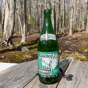 Vintage Large Bauneg Beg Springvale Bottling Co Green Glass Bottle  ACL Label ME