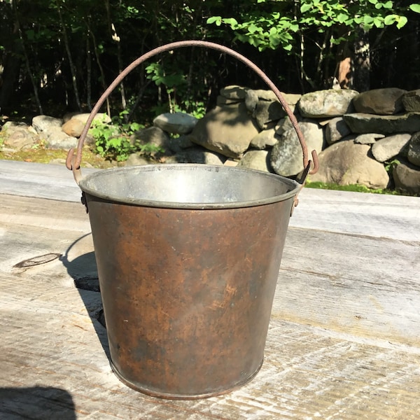 Antique Small Copper Pail Berry Bucket 4.75" H Swing Handle Farmhouse Primitive