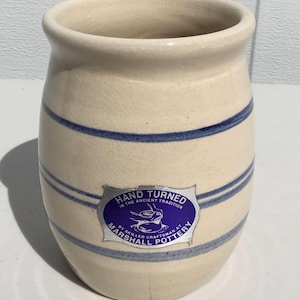Vintage Signed Kenneth Wingo Master Potter Marshall Pottery Blue Stripes Crock