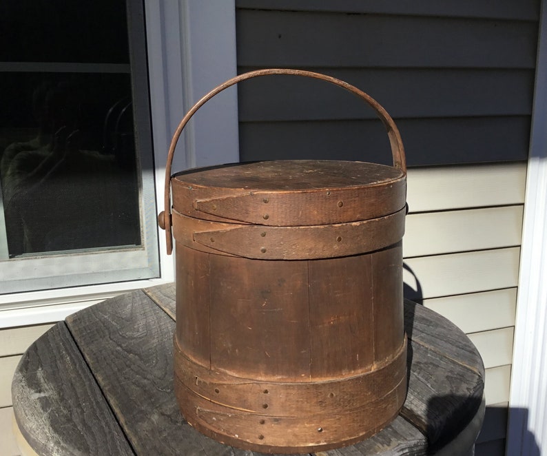 Antique Prim Firkin Sugar Bucket Drop Handle & Lid 9.5 H Etsy