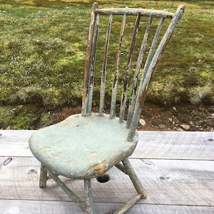 Antique Chippy Layered Worn Paint Old Wood Small Child's Spindle Fan Back Chair