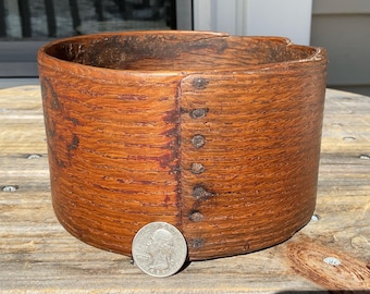 Antique Small Wood Circular Grain Measure 5.75"D Rustic Bentwood Prim Farmhouse