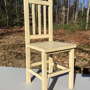 Vintage Paris Mfg Co Child&#39;s Cream Color Wooden Chair No 624 South Paris ME 28&quot;H