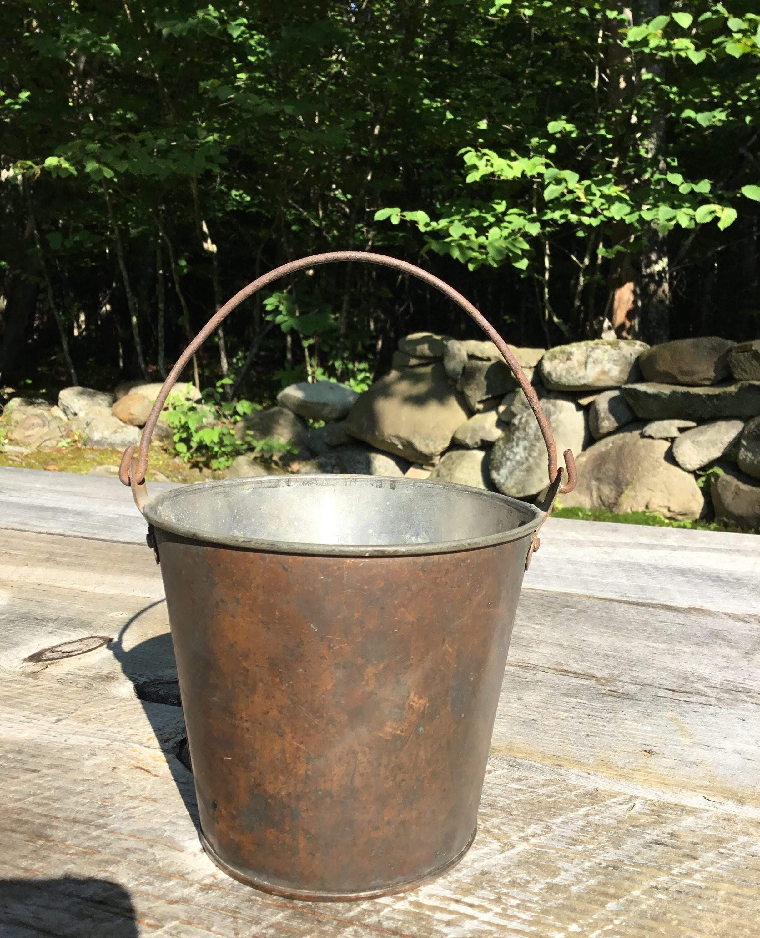 Small 6 Round Metal Bucket With Handle, Vintage Rustic Farmhouse Container  Storage 