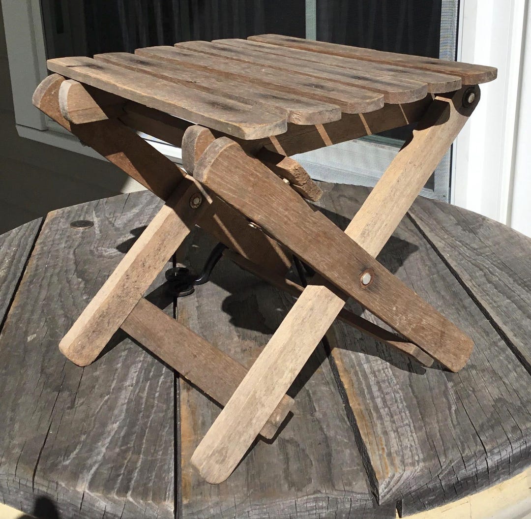 Vintage Small Wooden Slat Folding Stool Riser Plant Stand 9" H Rustic ...