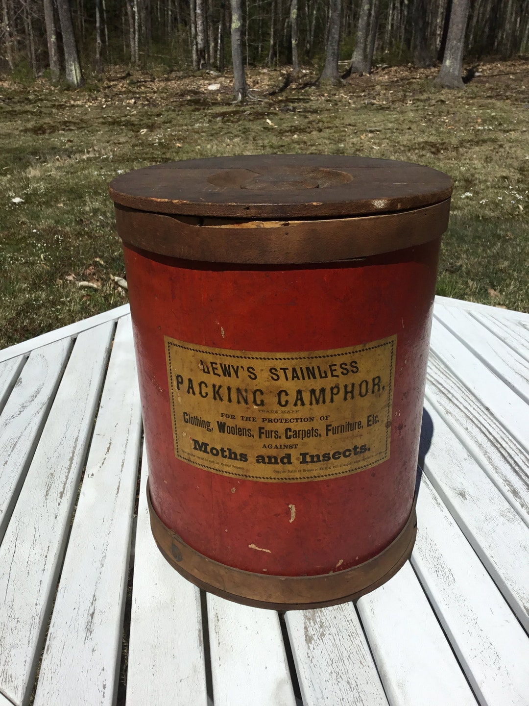 RARE Vintage Advertising Lewy's Packing Camphor Container & Wooden Lid
