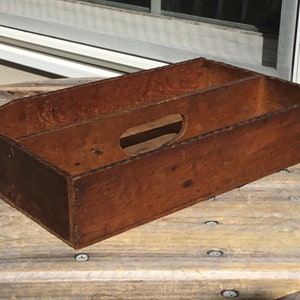Antique Prim Utensil Cutlery Box Tray Cutout Handle Dark Aged Patina Farmhouse