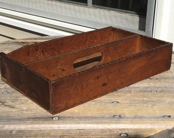Antique Prim Utensil Cutlery Box Tray Cutout Handle Dark Aged Patina Farmhouse
