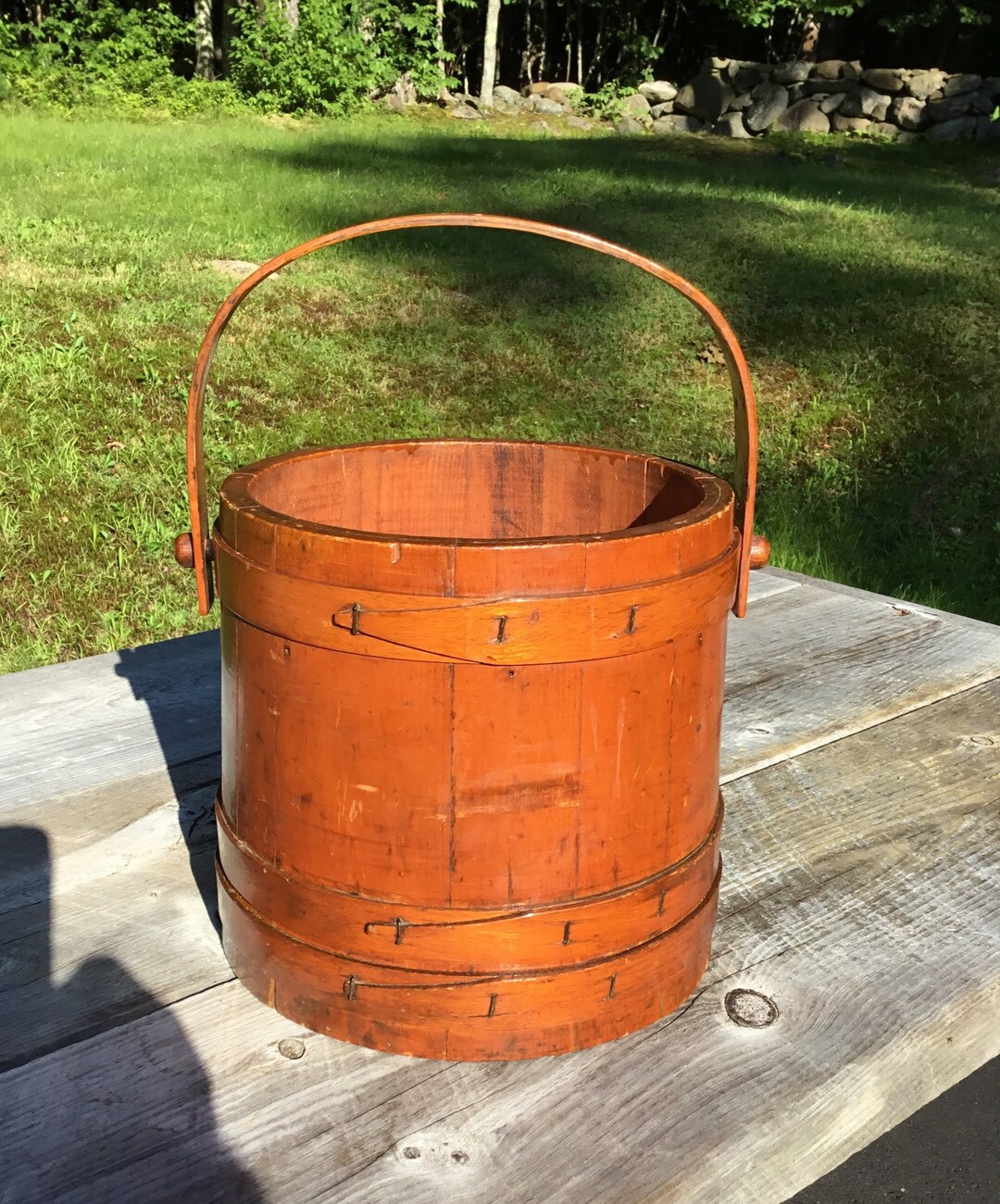 Antique Prim Firkin Sugar Bucket & Swing Handle 3 Bands Golden Etsy
