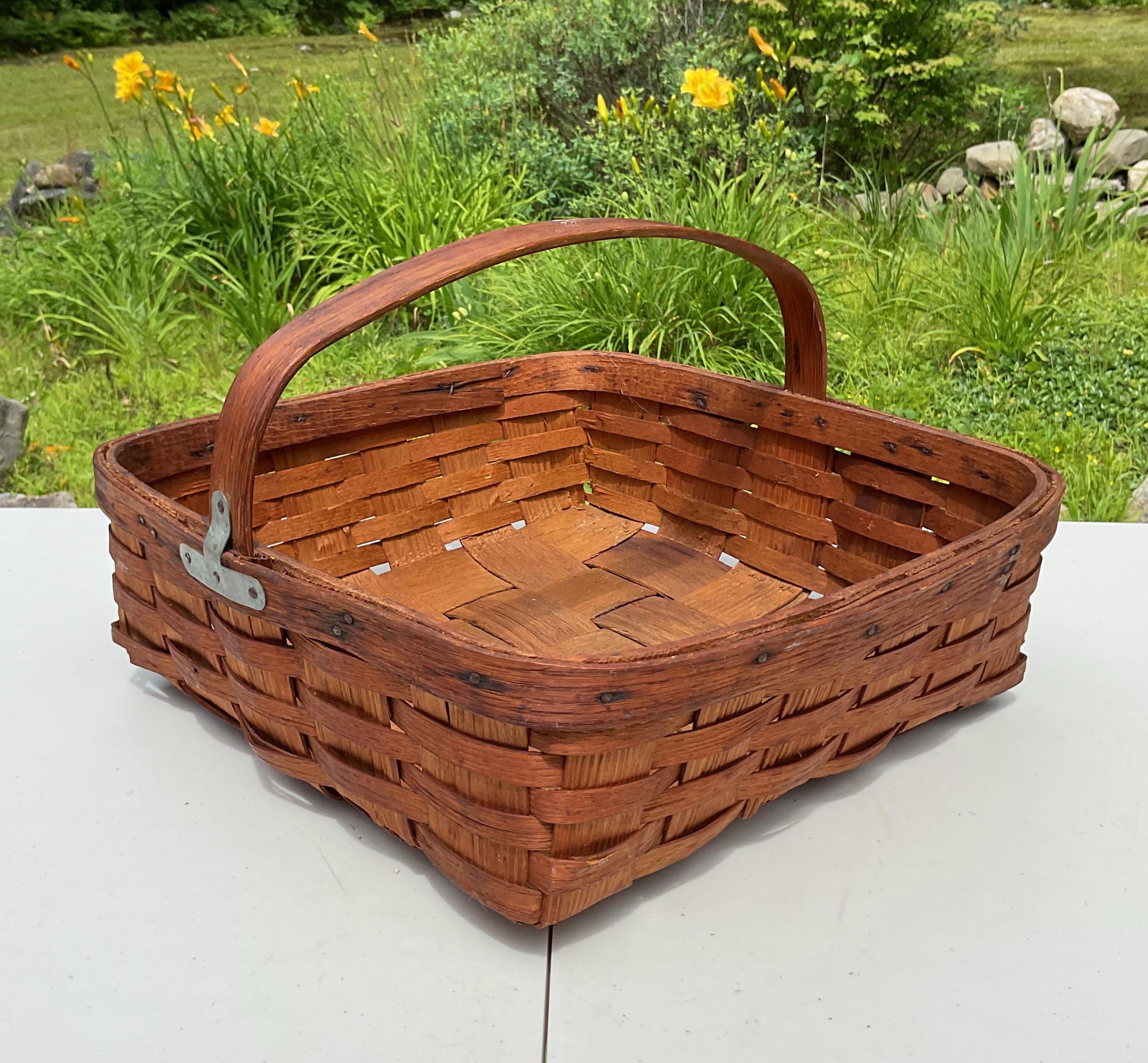 アメリカアンティーク　ティンバスケット　木製持ち手付き Antique Wood Basket - Etsy