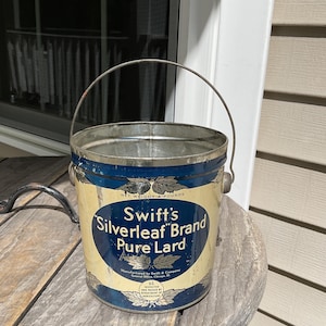 Antique Old Advertising Swift&#39;s Silverleaf Pure Lard 4 Lb Tin Pail Wire Handle