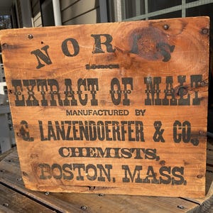 Antique Advertising Noris Extract of Malt Wood Ship Box Chemists Boston Mass
