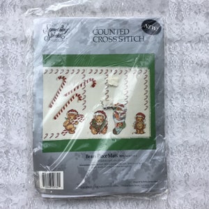 Vintage 1993 Something Special Counted Cross Stitch Bears Place Mats Kit Christmas Holiday