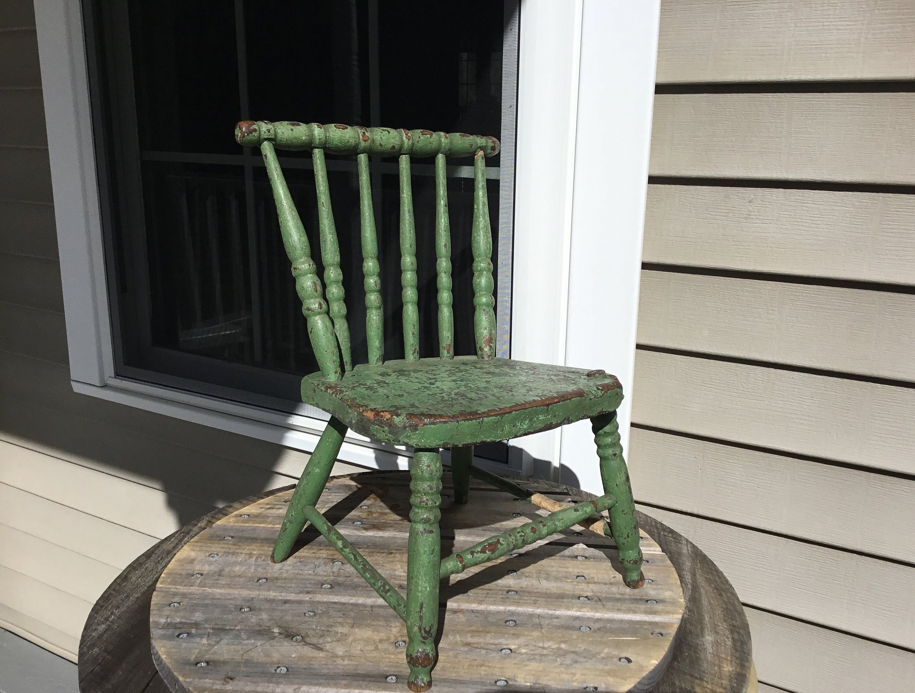 Antique Prim Chippy Layered Worn Green Paint Old Wooden