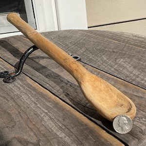 Vintage Prim Wooden Spoon Completely Hand Carved Long Handle TreenWare 17&quot; L
