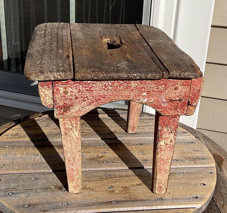 Antique Prim Wood Chippy Paint Foot Stool Spencer Hardware Keene NH ...