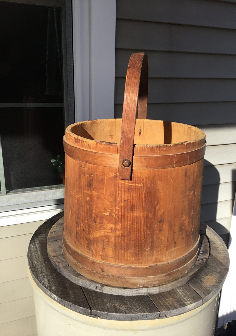Huge Antique Wooden Firkin Sugar Bucket Swing Handle Etsy