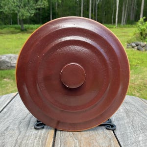 Antique Dome Top Stoneware Crock Lid ONLY Brown Button Knob 8.75" Dia