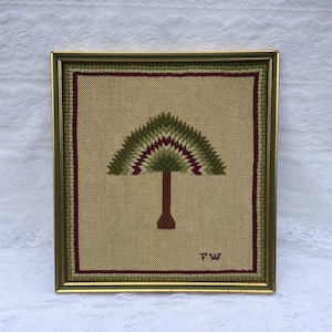 Vintage Handmade Framed Needlepoint Tree of Life Earth Tones 14 3/8&quot; X 13 3/8&quot;