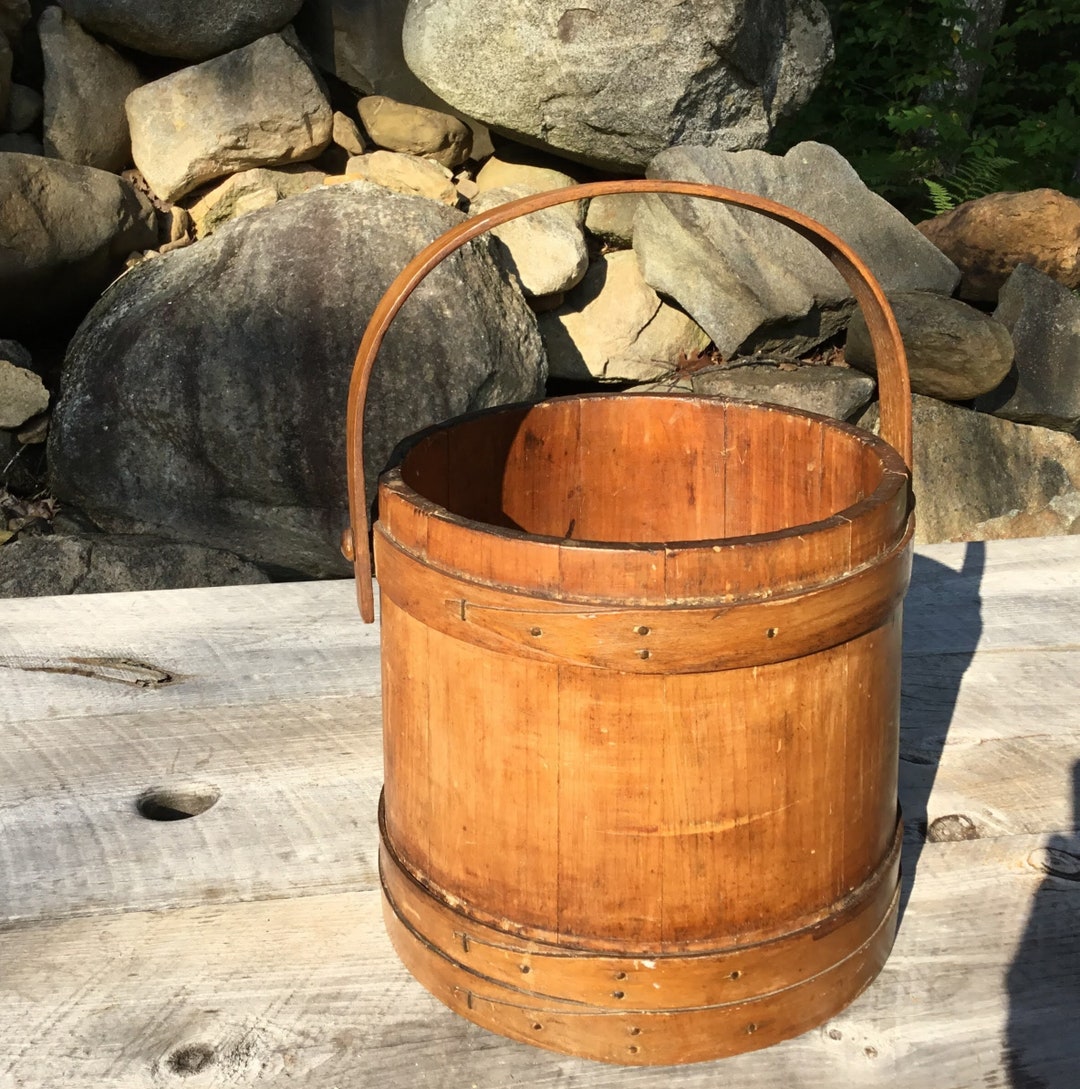 Antique Prim Firkin Sugar Bucket & Swing Drop Handle 3 Bands Etsy