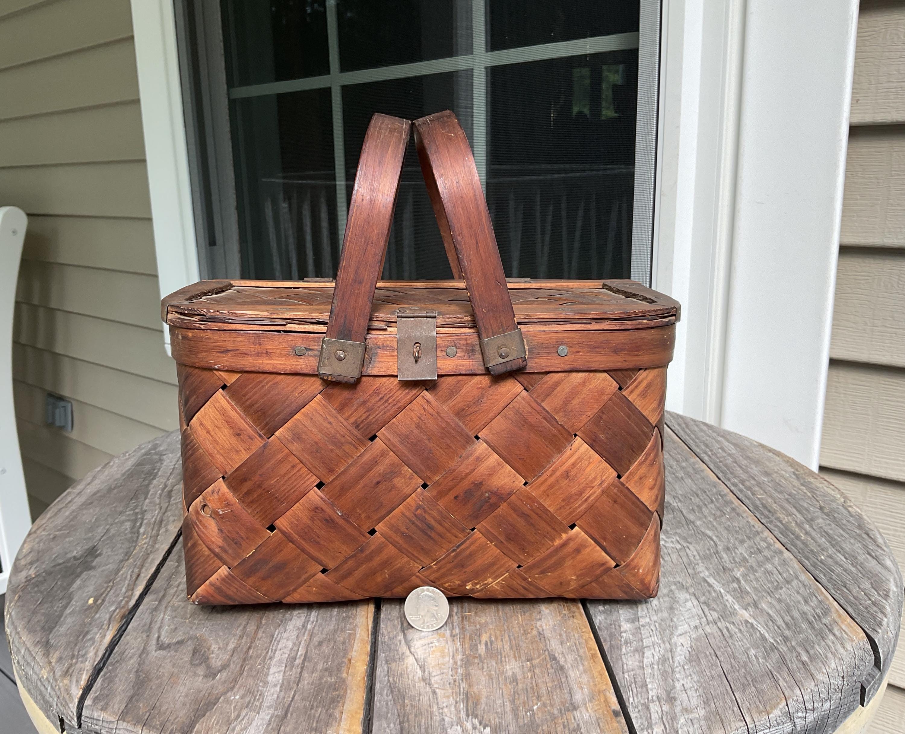 Antique Basket With Wood Lid - Etsy
