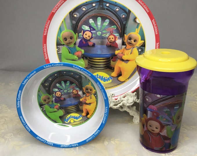 Vintage 1998 Teletubbies Plate Bowl Cup With Lid Zak Designs Taiwan Etsy