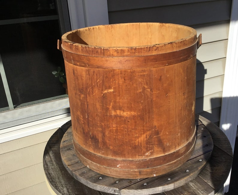 Huge Antique Wooden Firkin Sugar Bucket Swing Handle Etsy