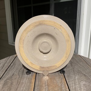 Antique Stoneware Crock Lid Bristol Glaze Recessed Button Knob 2 Gallon