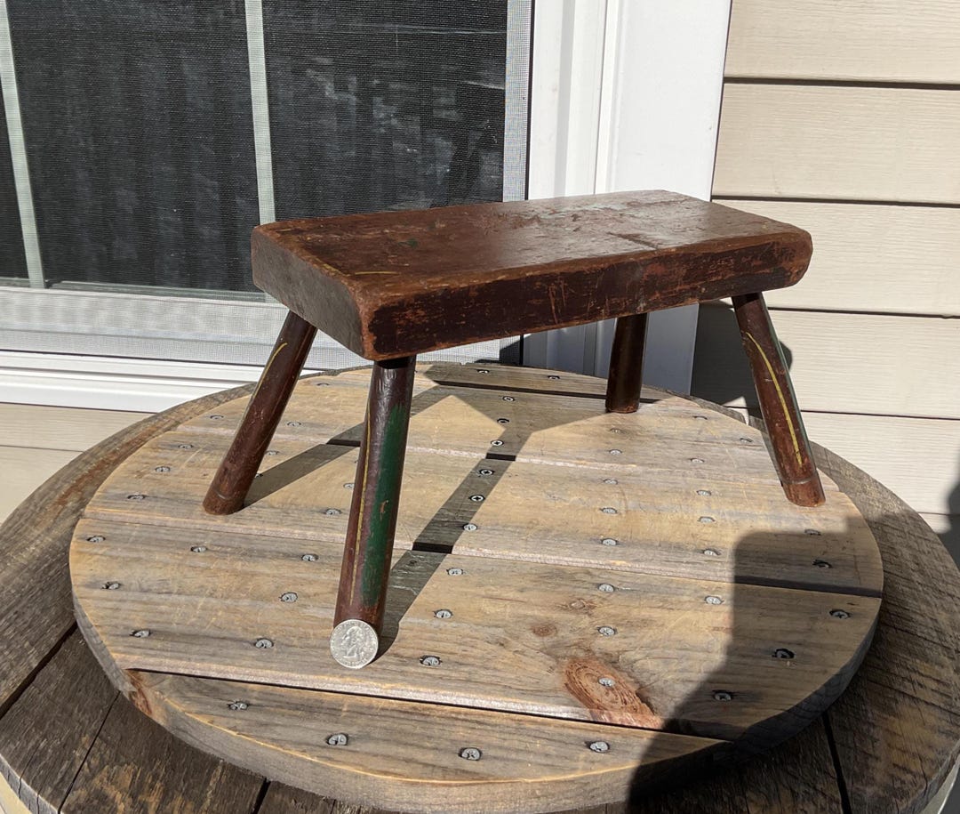 Antique Thick Wood Foot Stool Cricket Bench Foot Rest Turned Legs 12" L ...