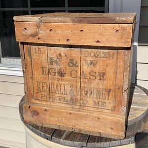 Antique Kendall & Whitney 15 Doz Wooden Egg Crate Box Portland ME Country Store