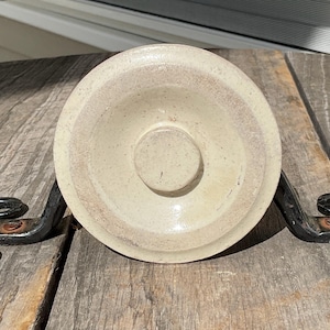 Antique Prim Stoneware Bristol Glaze Preserve Jar Crock Button Knob Lid 3 3/16"D
