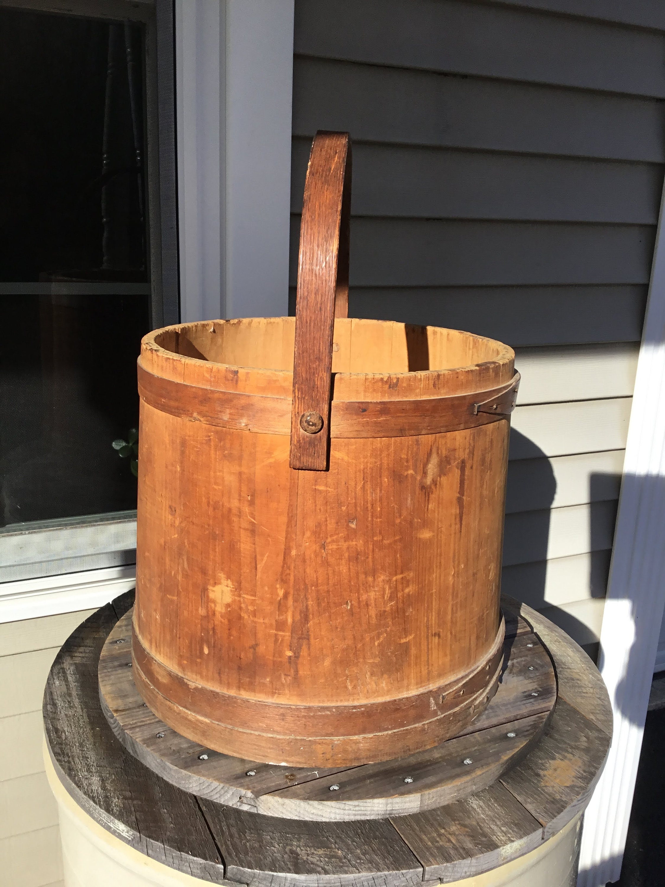 Huge Antique Wooden Firkin Sugar Bucket Swing Handle Etsy