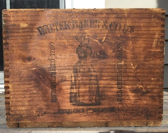 Antique Advertising Walter Baker Dorchester Wood Breakfast Cocoa 12 LB Ship Box