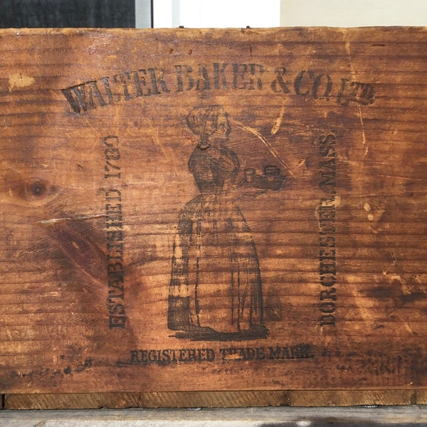 Antique Advertising Walter Baker Dorchester Wood Breakfast Cocoa 12 LB Ship Box