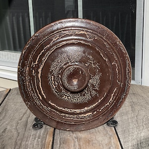 Antique Stoneware Crock Lid ONLY Brown Dome Top With Button Knob 8.5" D