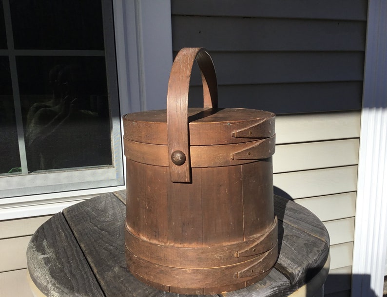 Antique Prim Firkin Sugar Bucket Drop Handle & Lid 9.5 H Etsy