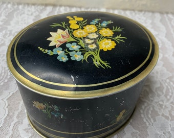 Vintage Collectible Metal Oval Floral Flowers Tin Made in England