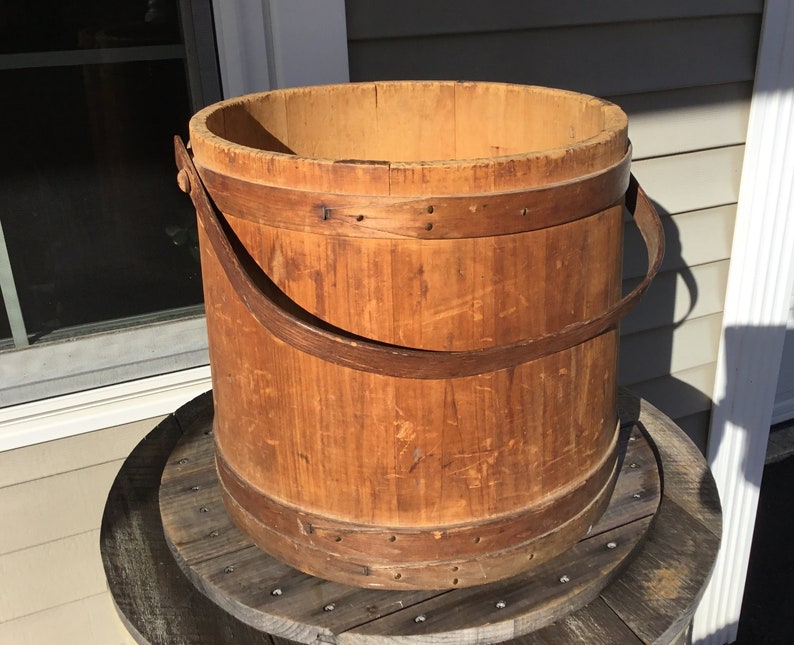 Huge Antique Wooden Firkin Sugar Bucket Swing Handle Etsy