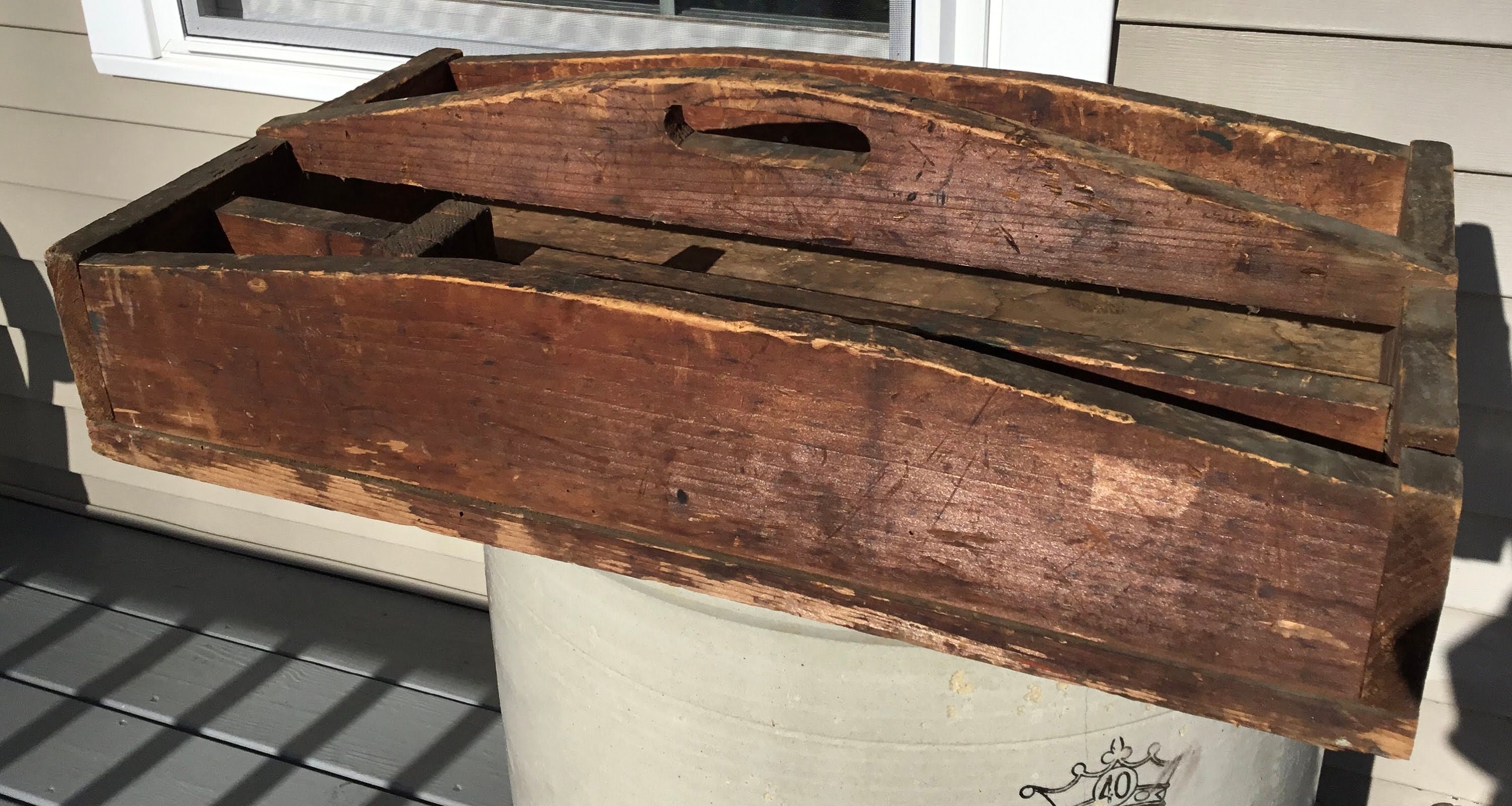 Wooden Tool Box Large Vintage Wood Carrier Antique Gathering