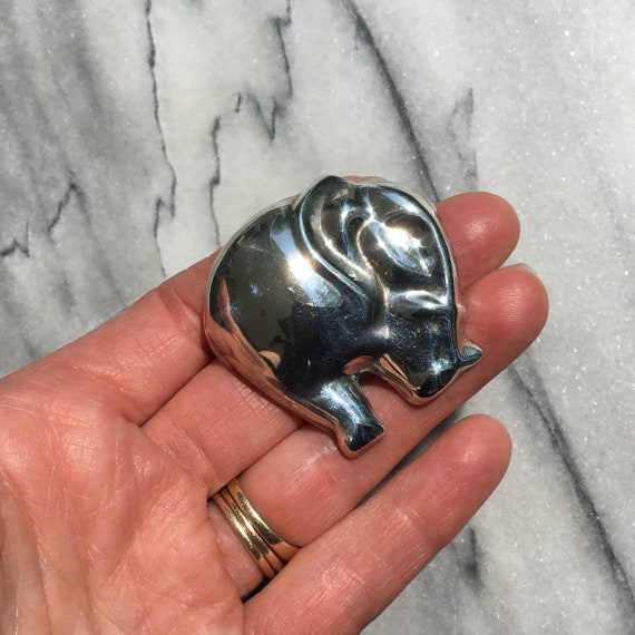Vintage Signed Mexico 925 Silver Puffy Elephant B… - image 3