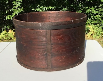 Large Prim Tall Antique Half Bushel Wood Grain Measure Dark Patina General Store