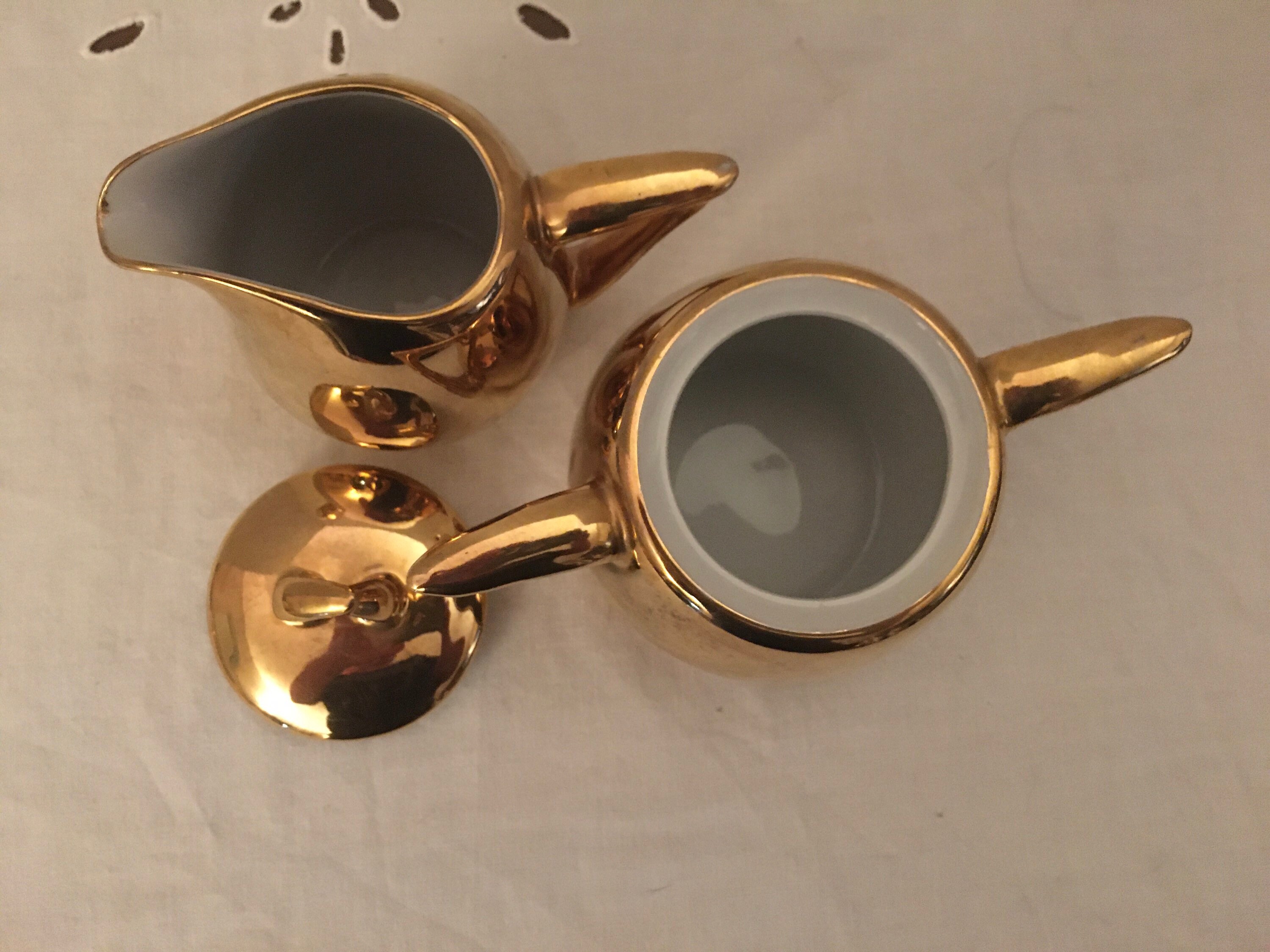 Gold Plated Sugar Bowl and Creamer Set Etsy