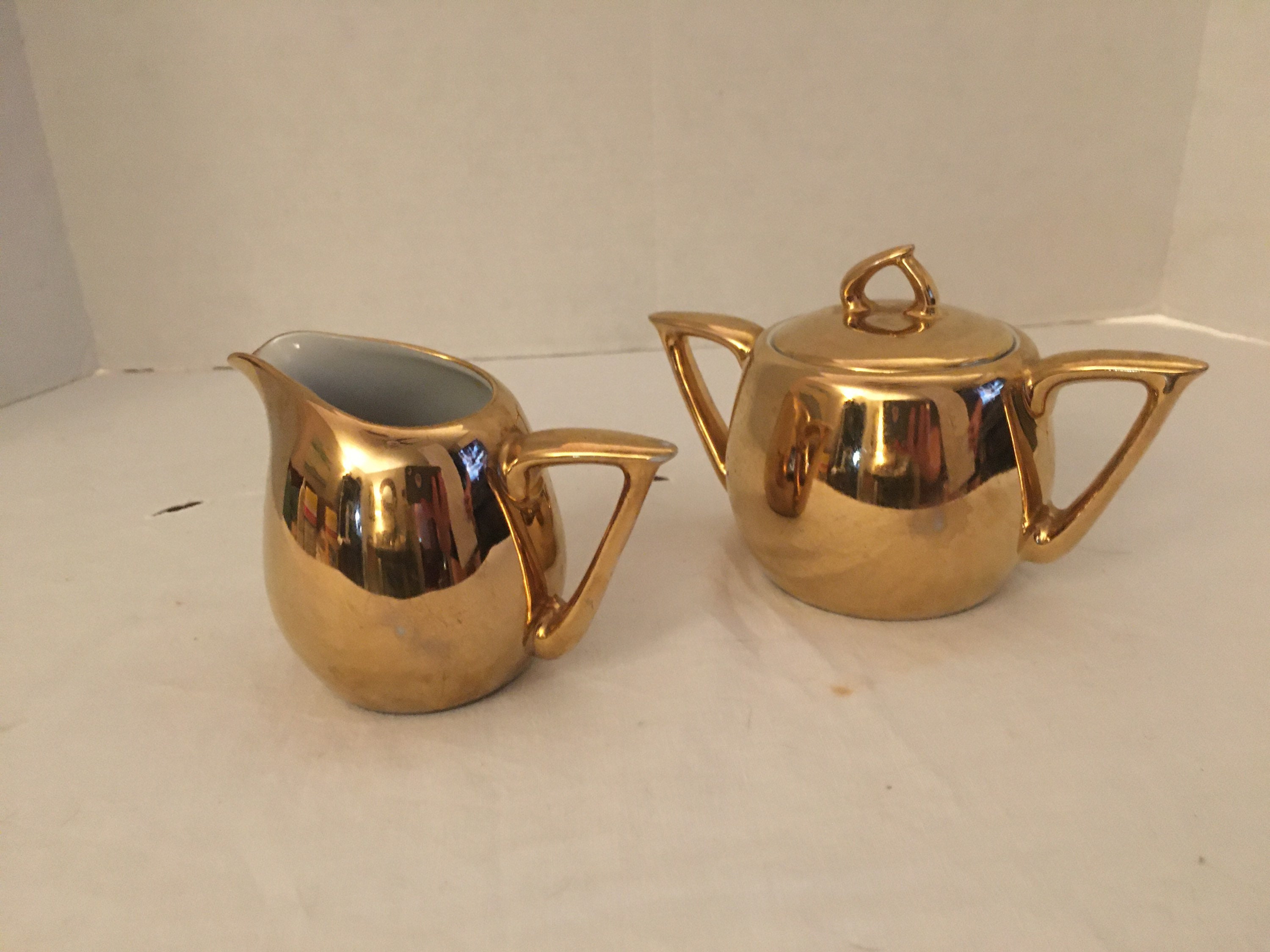 Gold Plated Sugar Bowl and Creamer Set Etsy