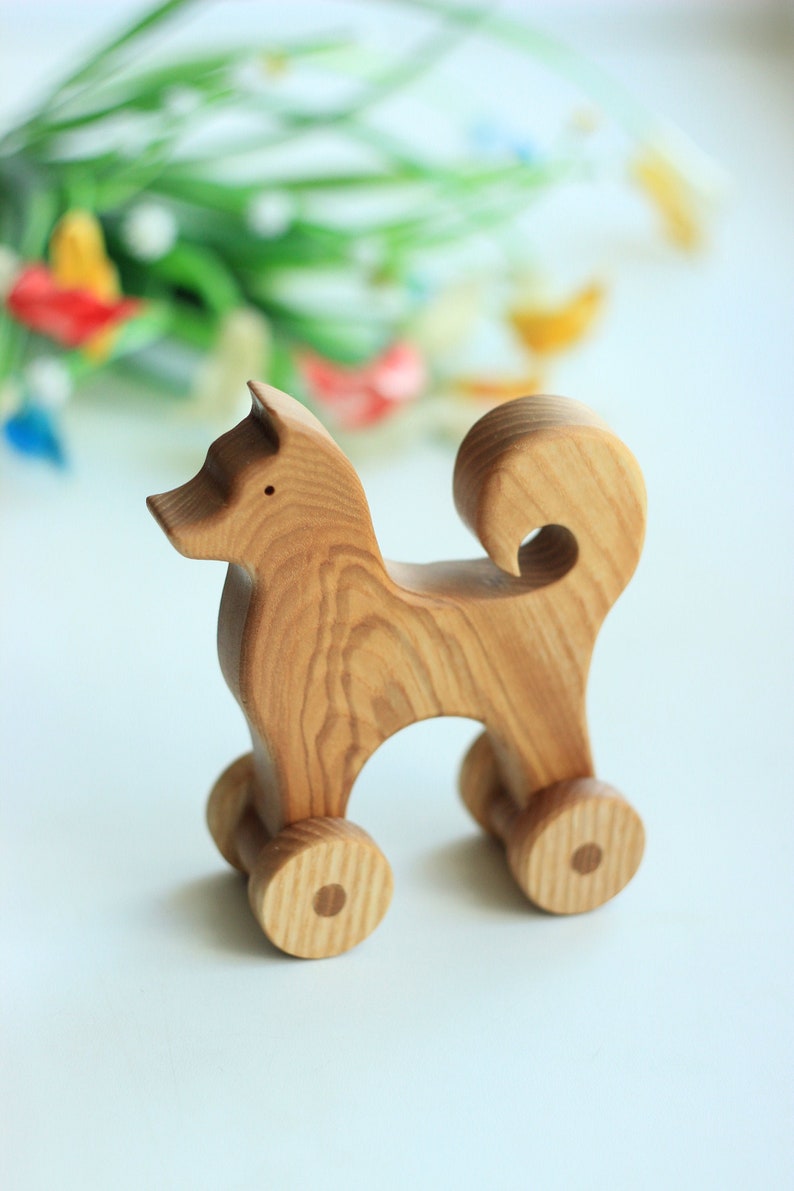 Wooden Toy On Wheels Dog. Husky. Ashwood. Wooden Animal Toy. Etsy