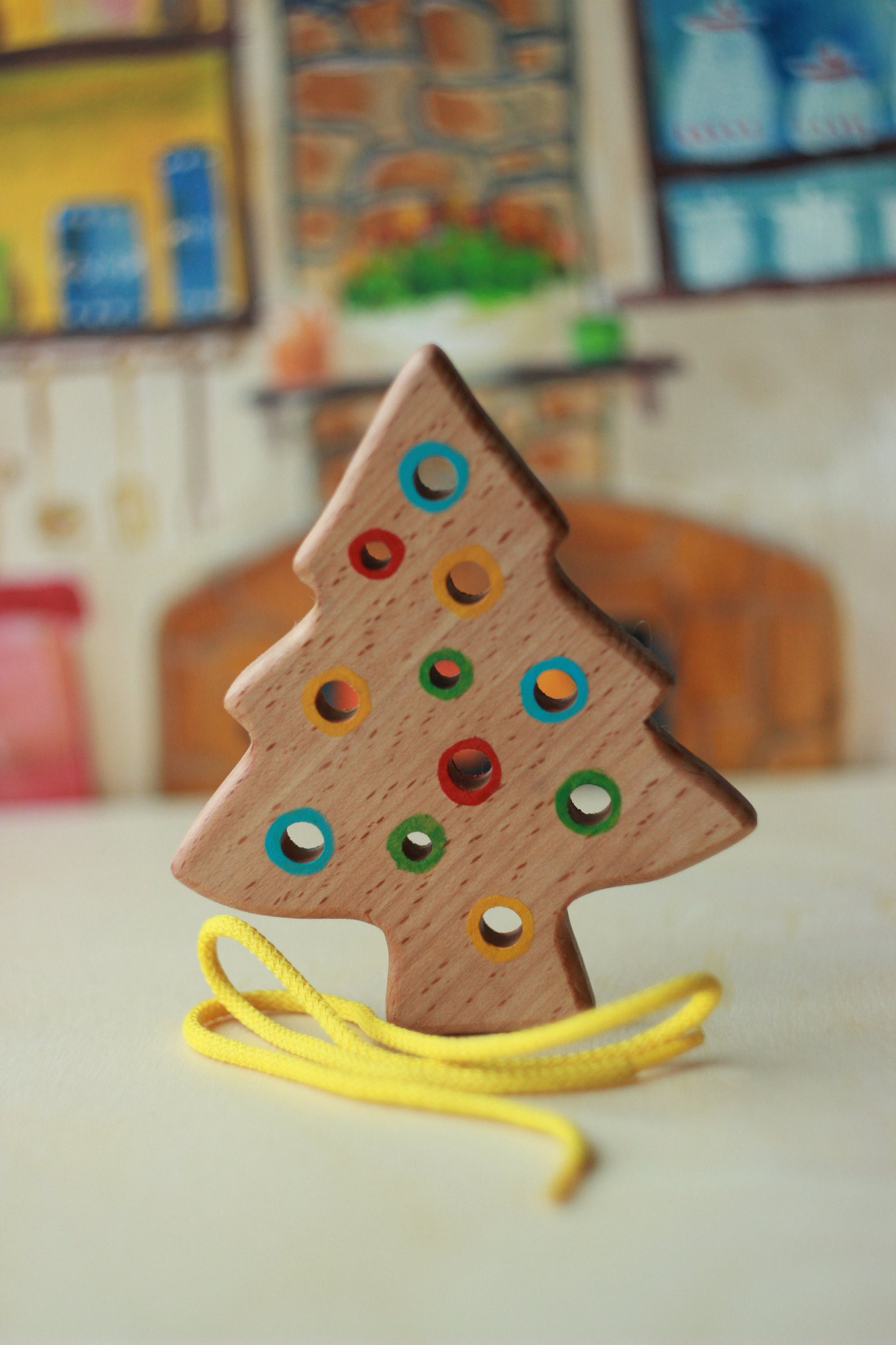 Lacing toy. Christmas tree. Little spruce. Wooden toy. Wooden Etsy