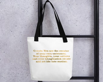 CREËER JE BENT de maker van je eigen universums / motiverende tote bag / inspirerende tote bag / positieve quote tas / shopping tote bag / tote bag