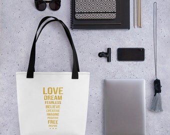 LOVE TOTE BAG, Inspirational Quote Bag, Positive Quote Bag, Shopping Bag, Shopping Tote, Gift Bag, Gift For Her, Birthday Gift